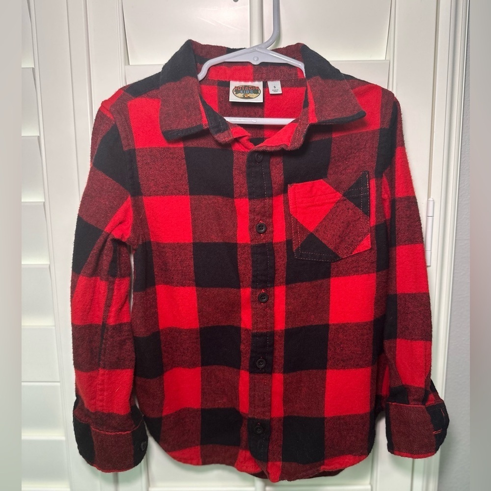 Bass Pro Shops Kids Red & Black Buffalo Plaid‎ Flannel Shirt – Boys S – EUC